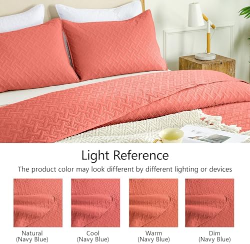 FLYMME Quilts Queen Size,Lightweight Coral Bedspreads,Basket Weave Pattern,Ultra Soft Microfiber Bed Coverlet 3 Pieces for All-Seasons (1 Quilt,2 Shams) - Image 5