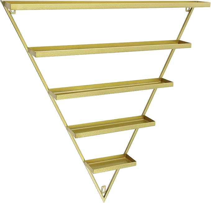 Metal Nail Polish Rack for Nail Salon, 5 Tiers Nail Polish Rack, 10PCS Triangular Perfume Holder, Lipstick Perfume Wall Shelf for Spa Nail Salon Shop Home (Gold)