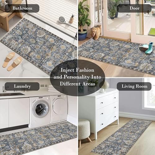 RUGSURE Washable Area Rugs - Perfect for Living Room, Bedroom, Kids Room, Nursery - Stain & Water Resistant Non-Slip, Pet & Child Friendly, Vintage Tribal Area Rugs (Navy, 2'6'' x 8') - Image 6