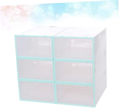6pcs Stackable Shoes Storage Box Plastic Shoe Container for Men Sky-blue for Organizing Closet and Spaces