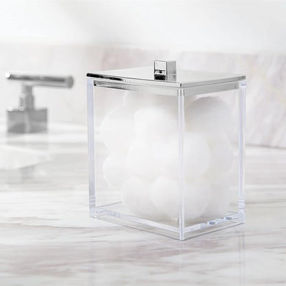 mDesign Plastic Rectangle Apothecary Canister - Organizer for Bathroom Vanity Countertop Shelf Decor - Holds Cotton Swabs, Soap, Makeup, Bath Salts - 2 Pack- Lumiere Collection - Clear/Chrome