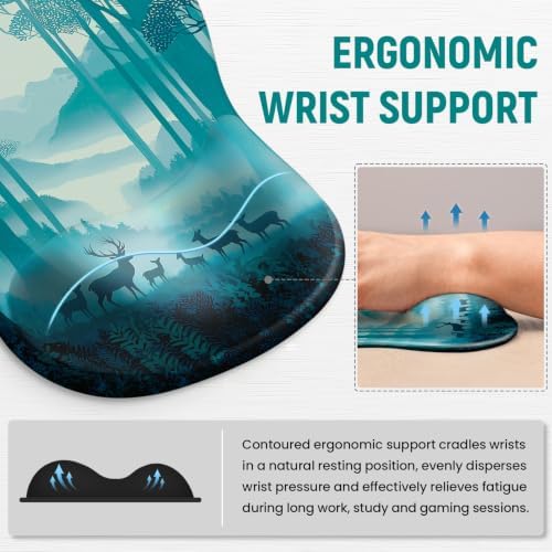 Ergonomic Mouse Pad with Wrist Rest, Gel Wrist Support, Deer Forest - Image 2