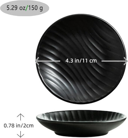 Chic Round Soap Dish, Modern Minimalist Striped Design Ceramic Tray(Black)