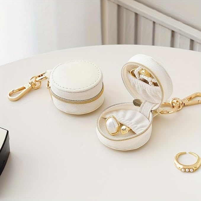 Ximimark 1pcs Chic Mini Hanging Jewelry Box - 1.97" Faux Leather, Waterproof Organizer for Rings, Earrings, Necklaces & Accessories with Decorative Zipper