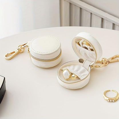 Ximimark 1pcs Chic Mini Hanging Jewelry Box - 1.97" Faux Leather, Waterproof Organizer for Rings, Earrings, Necklaces & Accessories with Decorative Zipper