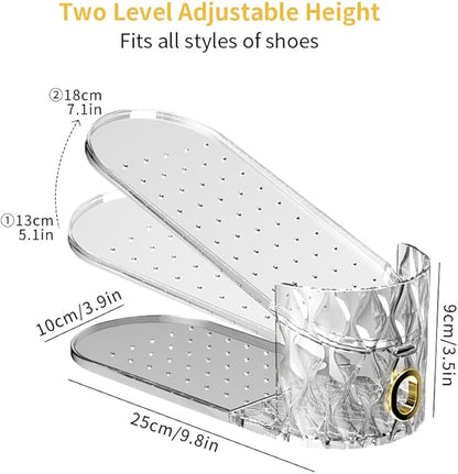 Shoe Slots Organizer, Adjustable 10 Pack Shoe Stacker for Closet Storage, Clear Double Layer Space Saver, Durable and Stackable Shoe Holder for Sneakers Heels and Flat