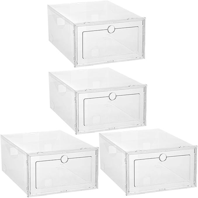 4pcs Folding Storage Boxes Lids Stackable Shoe Organizers Shoe Storage Space-saver for Home