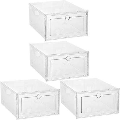 4pcs Folding Storage Boxes Lids Stackable Shoe Organizers Shoe Storage Space-saver for Home