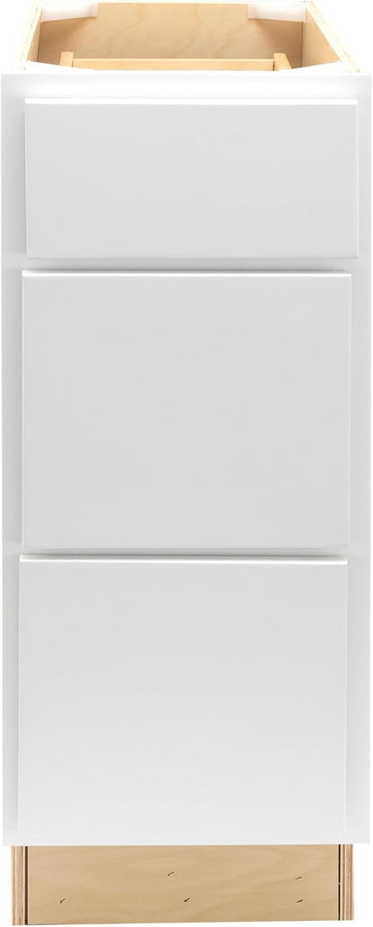 Quicklock RTA (Ready-to-Assemble) | Base Kitchen Cabinets - Shaker Style | Made in America (Pure White, 15" W x 34.5" H x 24" D 3 Drawer Pots and Pans)