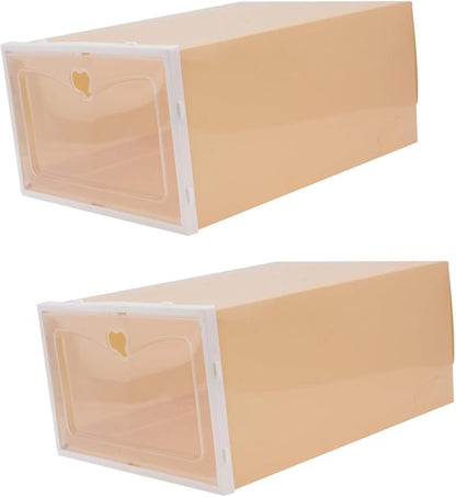 Cabilock 2Pcs Thickened Transparent Drawer Type Shoe Box for Men Stackable Plastic Footwear Storage Container with Large Capacity Space-saving Shoe Organizer for Home and Office