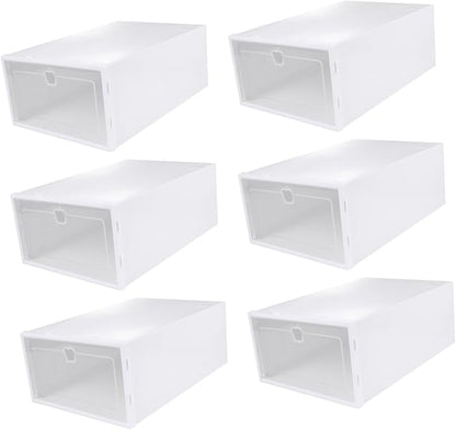Healifty 6-Piece Thick Shoe Storage Boxes Drawer-Type Organizer for High Heels Sneakers and Boots Plastic Stackable Shoe Case for Closet and Entryway