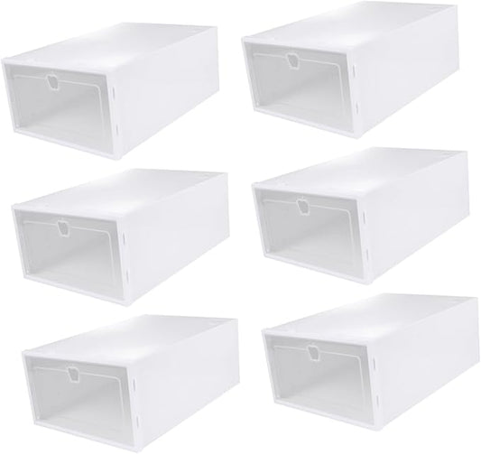 Healifty 6-Piece Thick Shoe Storage Boxes Drawer-Type Organizer for High Heels Sneakers and Boots Plastic Stackable Shoe Case for Closet and Entryway