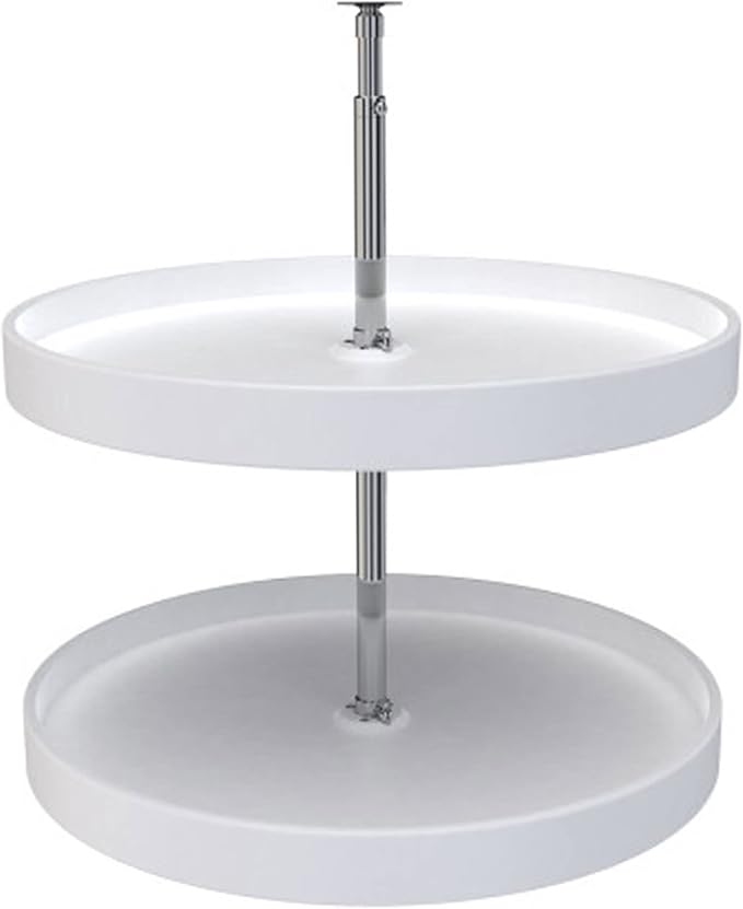 Rev-A-Shelf 24" Dual Full Circle Lazy Susan Organizer for Upper Corner Kitchen Cabinets, Plastic Home Storage 2 Tier Shelves, White, 6012-24-15-52