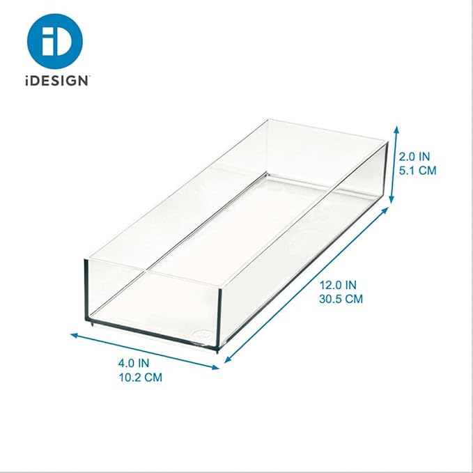 iDesign Plastic Makeup Drawer Organizer Tray - Vanity Organizer or Desk Drawer Organizer - Clear/Matte White