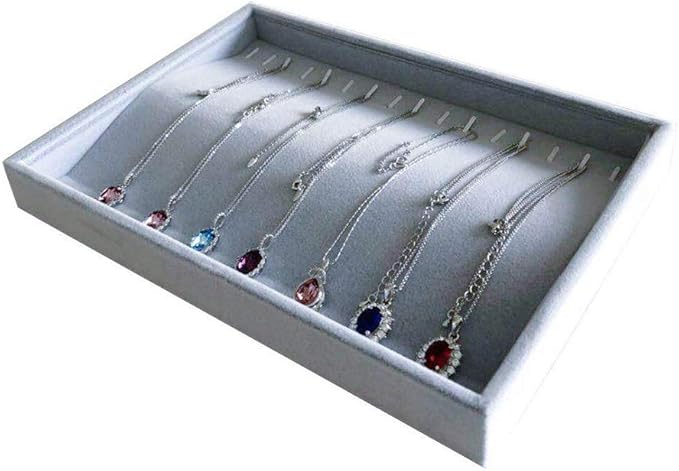 Grey Velvet Stackable Organizer Premium Material Stackable Necklace Watch Chain Bracelet Display Holder Home Store Show Drawer Divider Insert