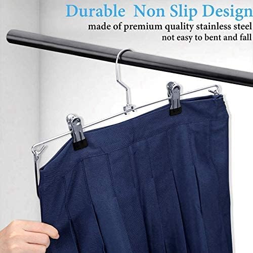 Space Saving 5 Tier Metal Skirt Hanger with Clips (3pk) Hang 6-on-1, Gain 70% More Space,360 Swivel Hook,Adjustable Clips Pants Hanger,Hang Slack,Trouser,Towels