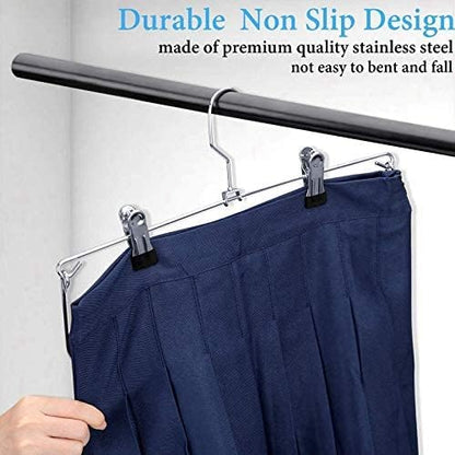Space Saving 5 Tier Metal Skirt Hanger with Clips (3pk) Hang 6-on-1, Gain 70% More Space,360 Swivel Hook,Adjustable Clips Pants Hanger,Hang Slack,Trouser,Towels