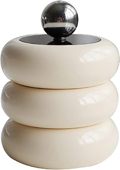 TOPINCN Qtip Holder, Nordic Qtip Holder Dispenser Doughnut Shape Makeup Storage Box with Lid for Cotton Swab Storage (Milky White 3 Layers)