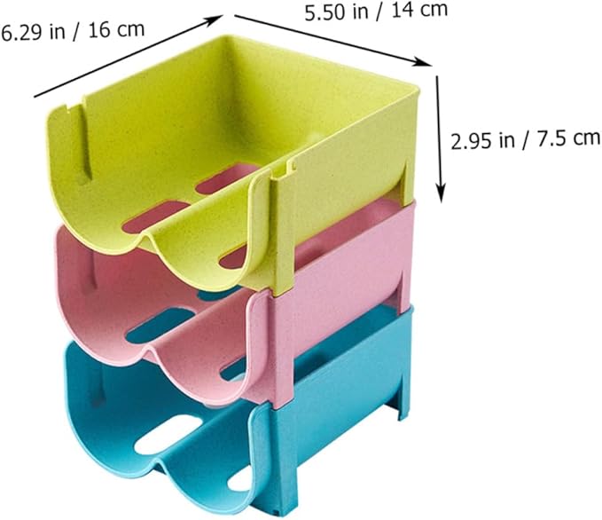 PRETYZOOM 3pcs Stackable Drink Box Organizer for Refrigerator Non-skid Storage Container for Wine and Canned Beverages Design Green Blue and Pink Home Use