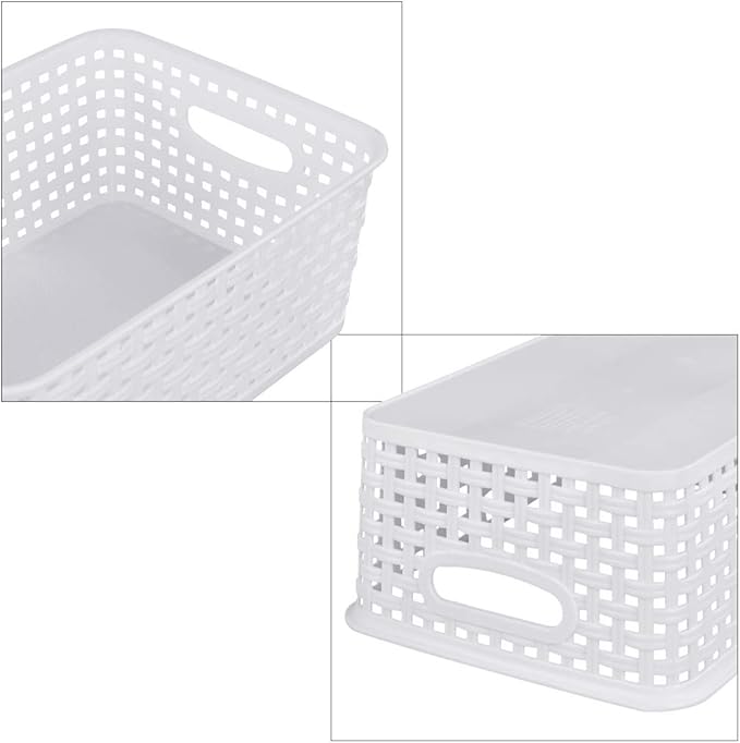 Sandmovie White Plastic Rattan Storage Baskets, 6 Packs