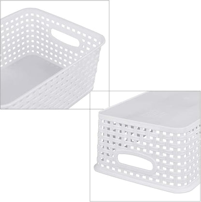 Sandmovie White Plastic Rattan Storage Baskets, 6 Packs
