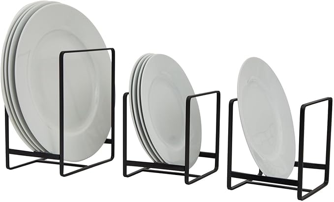 Juvale Iron Kitchen Cabinet Organizer Shelf - Space-Saving Plate Rack Organizer for Cabinet - Pot Lid Holder for Cupboard Shelf - Cutting Board for Countertop Stand - Black, Pack of 3
