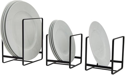 Juvale Iron Kitchen Cabinet Organizer Shelf - Space-Saving Plate Rack Organizer for Cabinet - Pot Lid Holder for Cupboard Shelf - Cutting Board for Countertop Stand - Black, Pack of 3