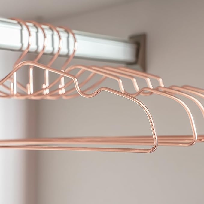 20 Pack Heavy Duty Metal Steel Wire Clothes Hanger, Ultra Slim & Short Neck Hanger,Space Saving Durable Non-Slip Felt Hangers, Closet Organizer for Home Dorm Laundry (Rosy Gold)