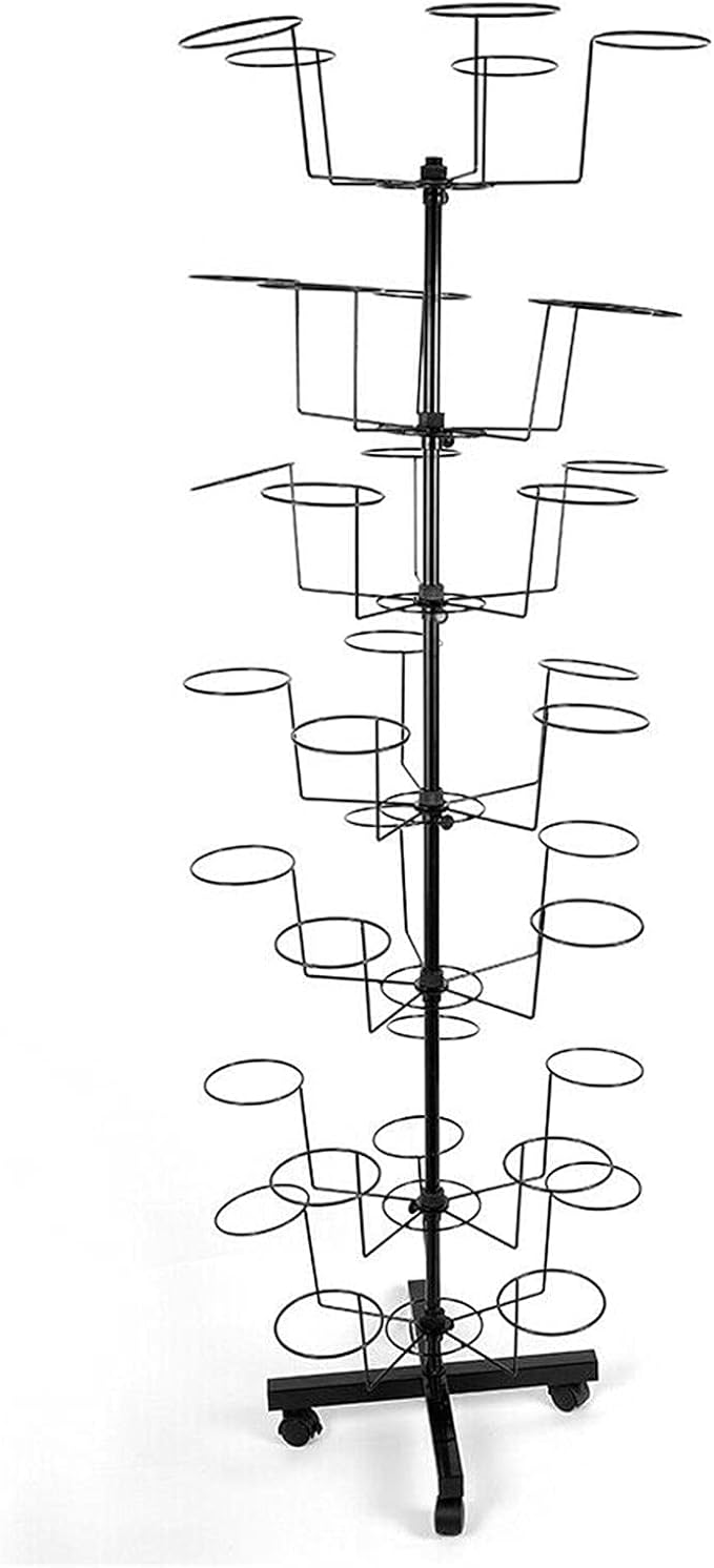 LOYALHEARTDY Hats Stand Display, Adjustable Iron Hat Rack Stand, Hat Rotating Display 35 Hats Rotating Hat Display Rack Free Standing Metal Floor Caps Head-wear Stand 7 Tier (Black)