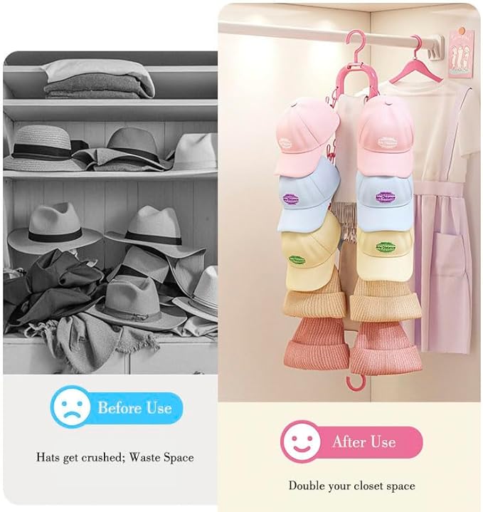 Hat Organizer Storage for Baseball Caps Hat Rack Small Space Organization for Wall and Cloeset Multi-Functional Hanger Hold up to 12 Hats 6 Scarf for Closet Door Bedroom (Red Blue - 6 Loops)