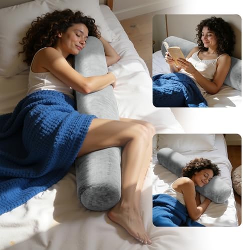 SyMax 7.8"x60" Body Pillow for Queen Bed, Long Round Body Pillow for Adults, Bolster w/Removable Polyester Cover, Headboard Gap Filler Pillow, Light Grey - Image 3