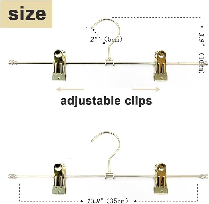13.8" Gold Metal Wire Clips Hangers with Adjustable Clips - 30 Pack Pants Hangers with Clips Metal Perfect for Pants Trouser Underwear Bottom Clothes Heavy Duty Space Saving Closet Organization