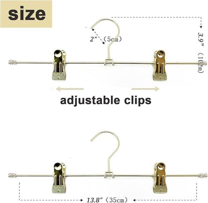 13.8" Gold Metal Wire Clips Hangers with Adjustable Clips - 30 Pack Pants Hangers with Clips Metal Perfect for Pants Trouser Underwear Bottom Clothes Heavy Duty Space Saving Closet Organization