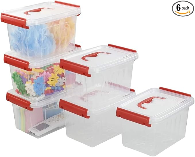 Kiddream 3 Quart Small Plastic Box, Storage Containers with Lids Set of 6