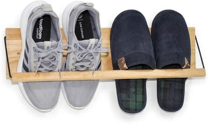22“ Shoe Rack with Dowel, Wall Hanging Shoe Storage, Organize for Sneaker, Slipper, Boots in Entryway, Hallway, Trailer, RV, Solid Wood_ Beige