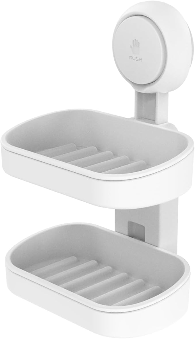 TAILI Soap Holder Soap Dish for Shower, Suction Cup Soap Holder for Shower Wall, Bathroom Accessories, Removable Strong Hold Soap Saver, Drill Free, White 2 Layer