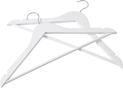 Wooden Colthes Hangers, Nature Color with Shoulder Notches Suitable for Slip Dresses,Shirts, Blouses,Coats,360° Rotating Silver Hook Solid Wood Hanger 20 Pack (White)