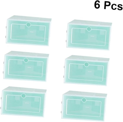 6PCS Stackable Shoe Storage Box Thick Plastic Shoe Containers Foldable Design for Sneakers Closet Organization Space-Saving Solution