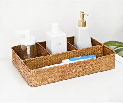 YANGQIHOME Tea Bag/Sugar Packet Holder, Coffee Station Condiment Organizer, Seagrass Storage Basket, Wicker Rattan Divided Basket Organizer for Drawer/Shelf/Countertop
