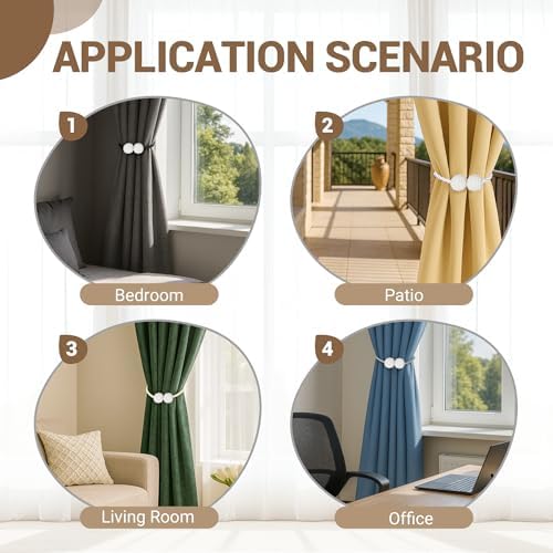 Hion Magnetic Curtain Tiebacks Beige 2pcs, Curtain Holdbacks Hooks Holders - Image 3