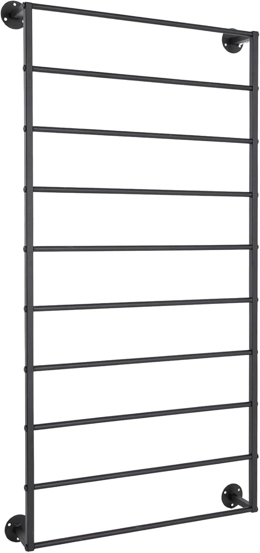 10 Tiers Tie & Scarf Rack, Wall Mounted Scarf Rack, Wall Display Rack, Multifunctional Metal Rack, Towels Storage Rack, Ribbon Holder Wall Display Rack for Accessory Stores Flower Shops (Black)