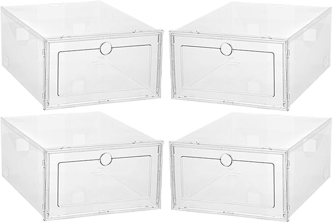 4pcs Stackable Shoe Storage Boxes with Thickened Foldable Drawers, 33X24X14Cm Organizer for Cabinets and Closet Sneaker Storage