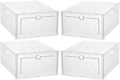 4pcs Stackable Shoe Storage Boxes with Thickened Foldable Drawers, 33X24X14Cm Organizer for Cabinets and Closet Sneaker Storage