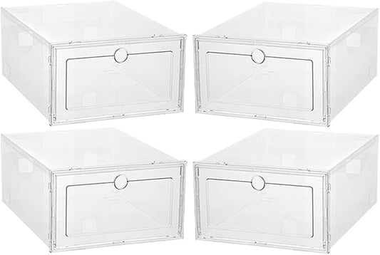 4pcs Stackable Shoe Storage Boxes with Thickened Foldable Drawers, 33X24X14Cm Organizer for Cabinets and Closet Sneaker Storage
