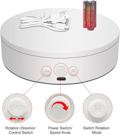 Rotating Display Stand with Type-C, 360 Motorized Spinning Display Turntable Adjustable Speed and Direction, Cup Turner for Tumblers, Photography Lazy Susan for Jewerly Display (white, 4.53'')