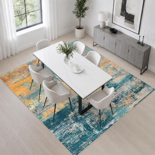 Area Rug Living Room: 5x5 Modern Washable Soft Carpet Rosy Haze - Image 4