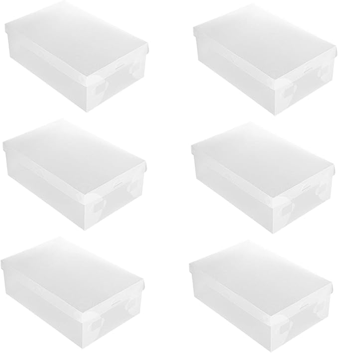 TEHAUX 6PCS Transparent Dustproof Shoe Boxes Plastic Storage Containers with Flip Cover Stackable Shoe Organizers for Home and Shop