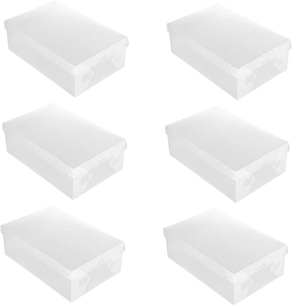TEHAUX 6PCS Transparent Dustproof Shoe Boxes Plastic Storage Containers with Flip Cover Stackable Shoe Organizers for Home and Shop