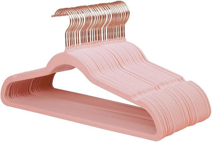 Stormix 36 Pack Velvet Hangers, 17.3 x 8.9 Inches Clothes Hangers, Non Slip Dresses Hangers with Shoulder Notches for Adult Pink - Rose Gold Hook