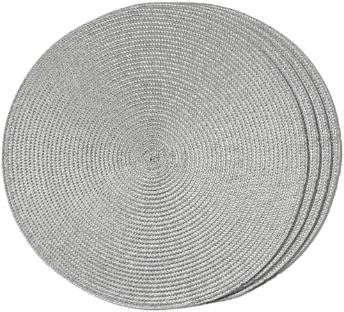 FunWheat Round Braided Placemats Set of 4 Table Mats for Dining Tables Woven Washable Non-Slip Place mats 15inch (Grey, 4pcs) by FunWheat